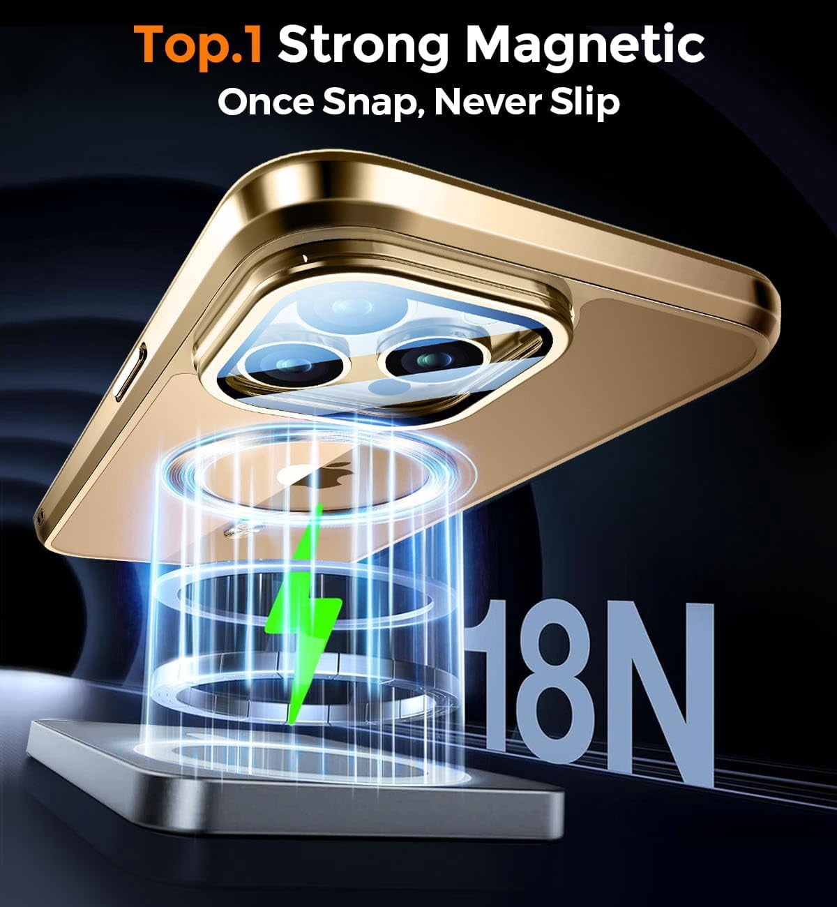 JETeacka Magnetic for iPhone 14 Pro Case with Camera Kickstand Lens Protection Compatible with MagSafe Shockproof Electroplated Bumper, Luxury Gold