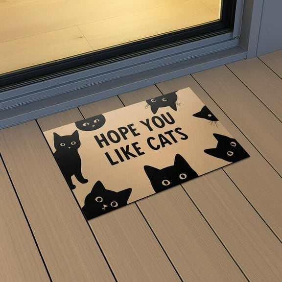 TiniDecor Hope You Like Cats Doormat – 18"x30" Funny Black Cat Entry Mat, Indoor Outdoor Rug