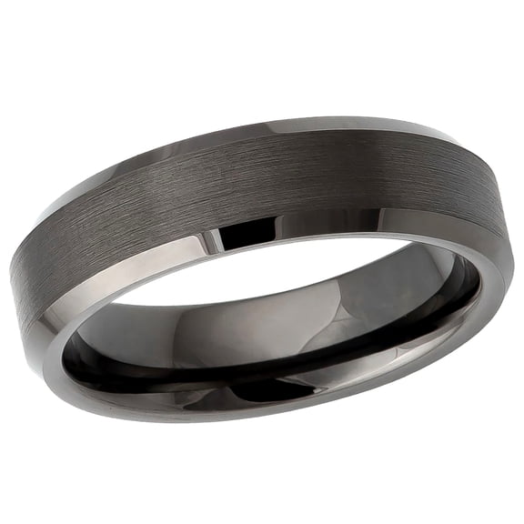 Men's Women's Tungsten Wedding Band Engagement Ring 6mm Gun Metal IP Plated Brushed Center High Polish Beveled Edge