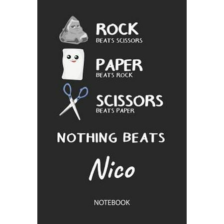 Nothing Beats Nico - Notebook: Rock Paper Scissors Game Pun - Blank Ruled Kawaii Personalized & Customized Name Notebook Journal Boys & Men. Cute Des