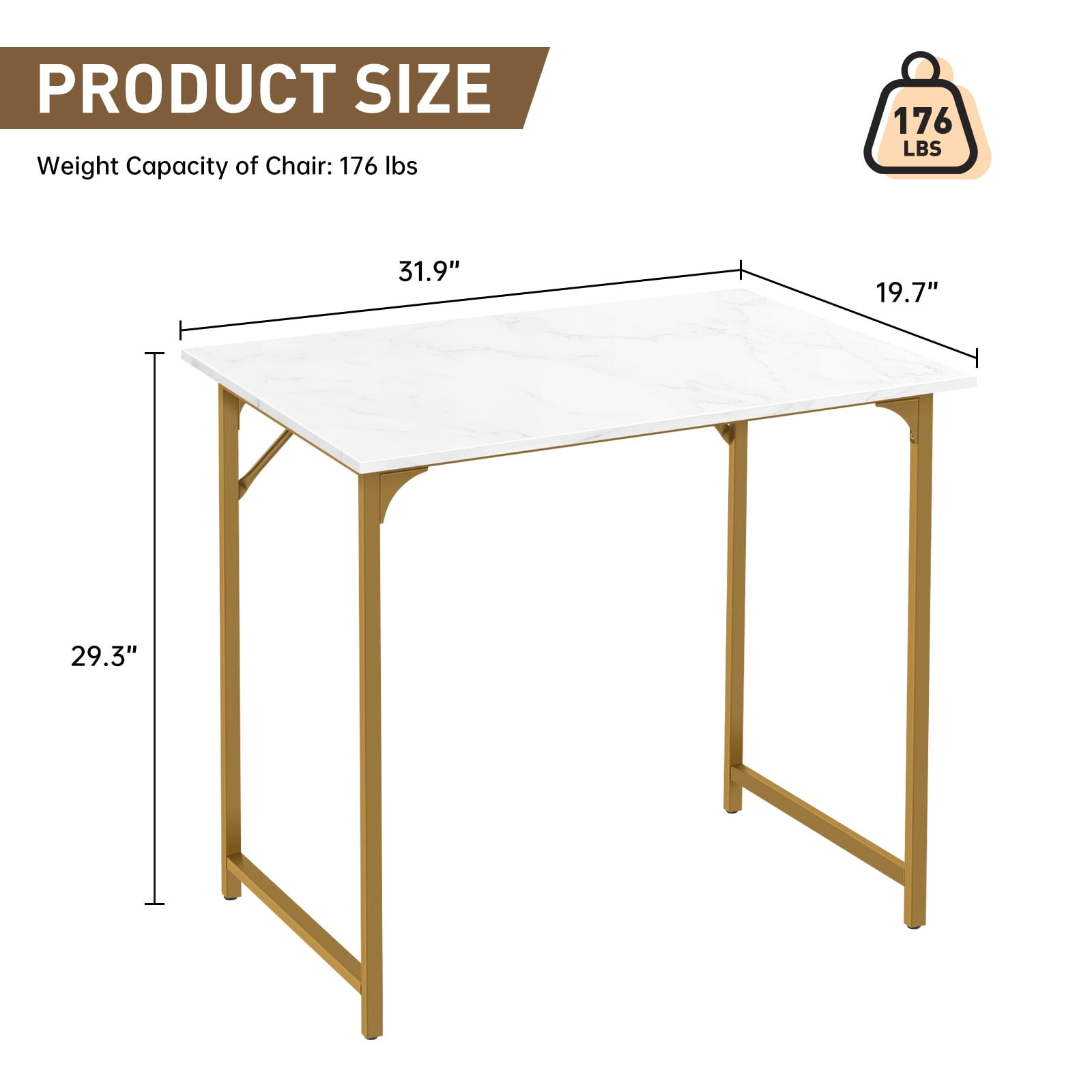 Dkelincs 32 inch Computer Desk and Chair Set Home Office Modern Wood Study Desk & Mesh Ergonomic Height Adjustable Office Chair for Small Spaces, Gold & Black