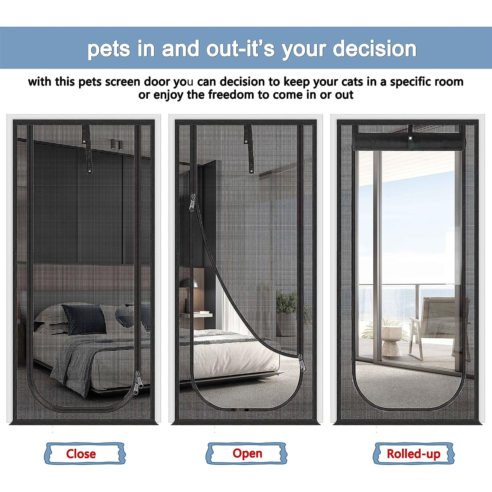 Daretodo Heavy Duty Pets Proof Screen Door with Bilateral Zipper, Prevent Dogs Cats Running Out From Home, Bedroom, Living Room, Kitchen Patio Door,Prevent Mosquito