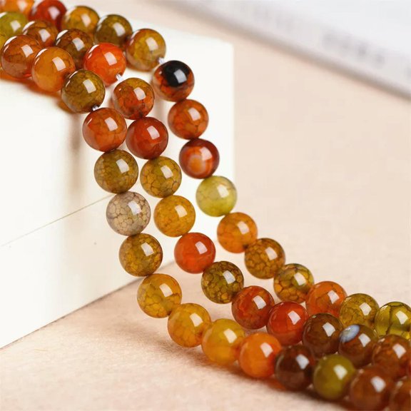 HOOUN Natural 8mm Yellow Dragon Veins Agate Onyx Round Gemstone Loose Beads 15''