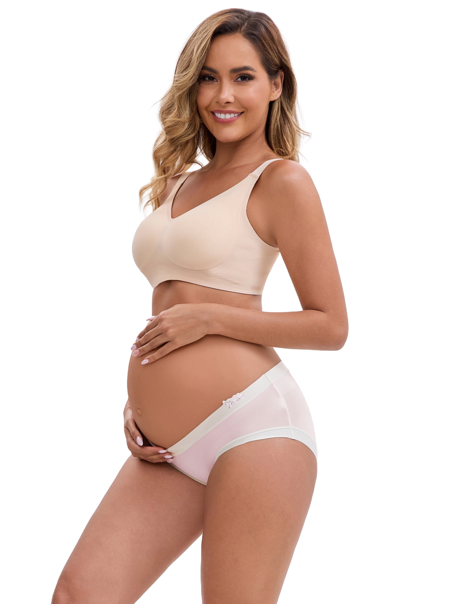 DARING DIVA Ice Silk Maternity Panties Under the Bump Briefs XL 1 Pink 1 Beige