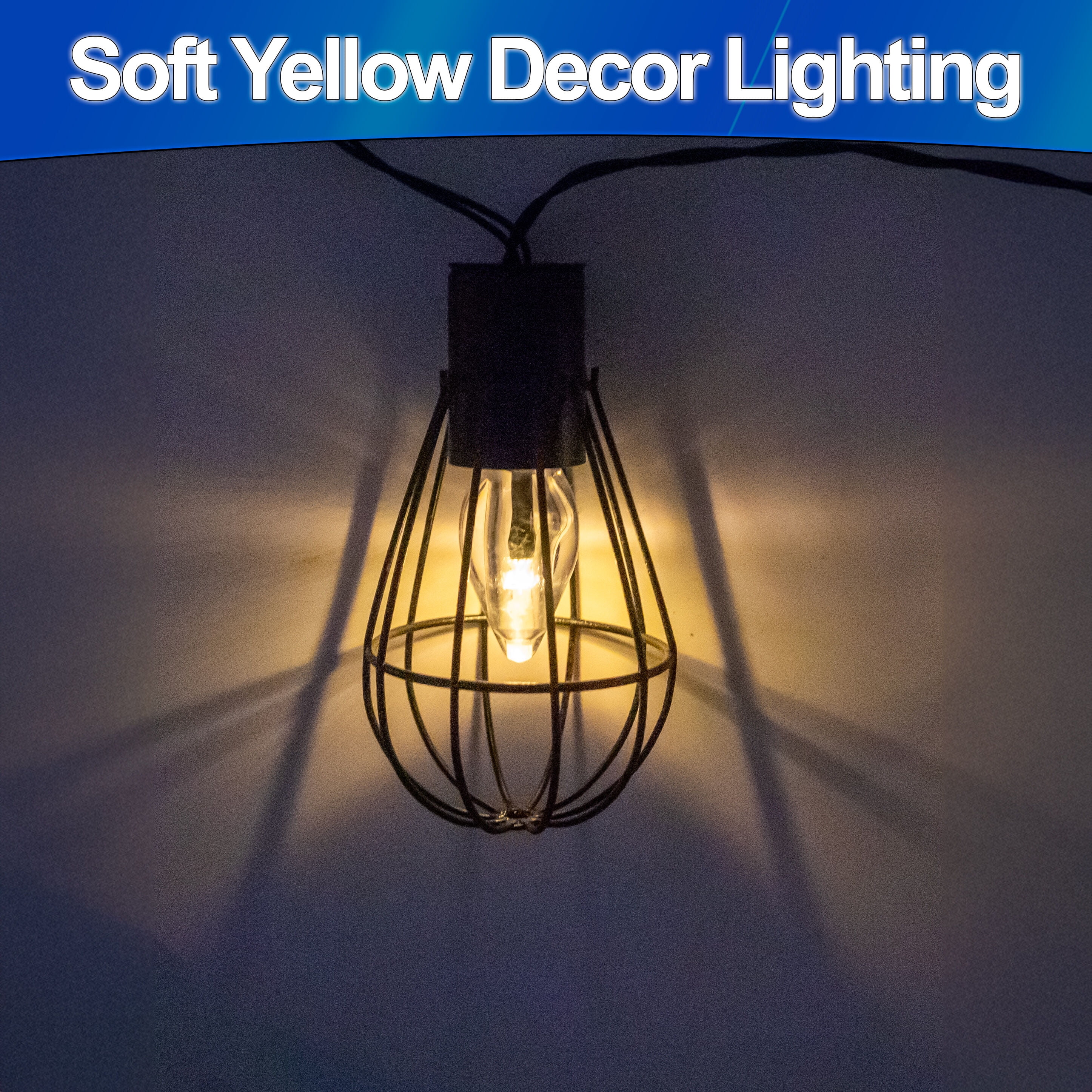 Solar Powered Vintage String Lights - 10 LED Bulbs, IP67 Waterproof Metal Cage for Outdoor Ambiance