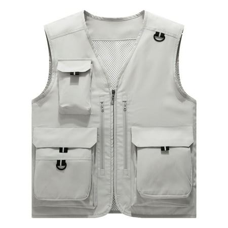 YLSDY Men s Multi-Pocket Quick Dry Breathable Vest Lightweight Outdoor Sports Fishing Hiking Travel Waistcoat Plus Size Gray XXL