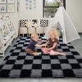 thumbnail image 3 of ZENELESS Fluffy Checkered Rug,5x7 Soft Fuzzy Shag Shaggy Carpet for Living Room Bedroom Kids Room, Dorm Home Decor,Black and Gray, 3 of 7