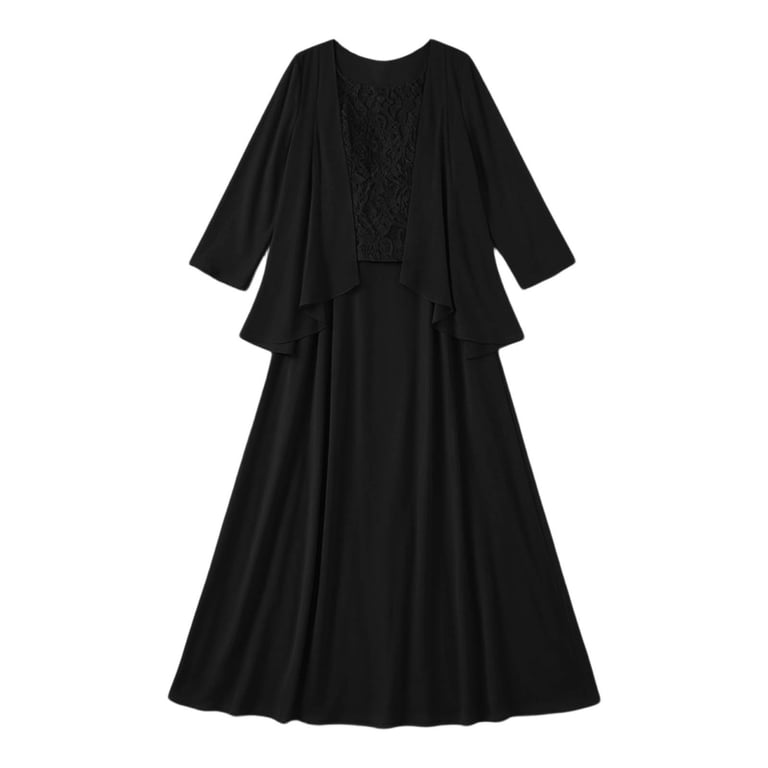 Unir Women'S 3-Piece Elegant Evening Gown Set, Lace Bodice Tank Top With 3/4 Sleeve Chiffon Jacket & A-Line Maxi Skirt, Formal Wedding Party Outfit, 3pcs, Sizes XS Through XXXL