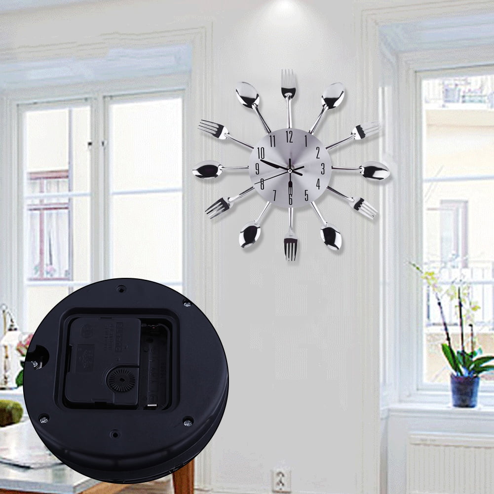 Moksha Spoon Fork Wall Clock, Spoon Fork Clock,Large 3D Mirror Surface
