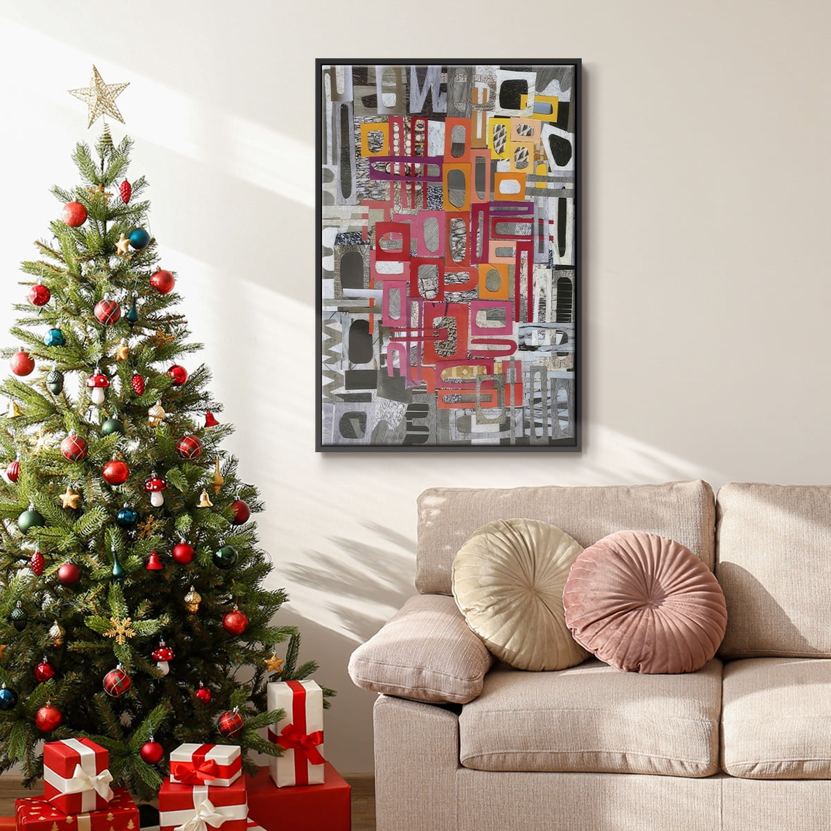 Christmas in the Sierras III - Framed Gallery Wrapped Holiday Canvas - 27 x 41 - Black Frame