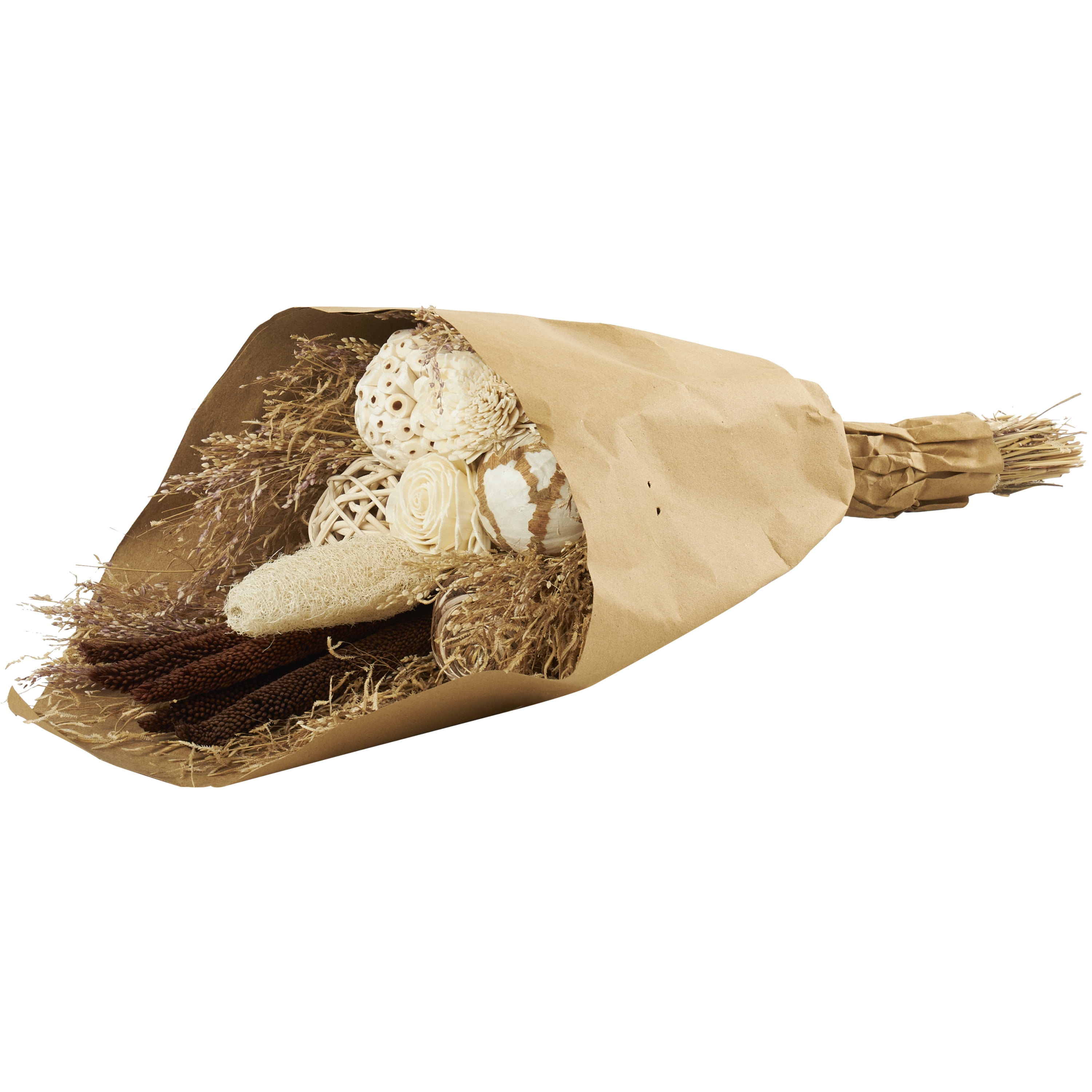 23" Handmade Floral Wheat Grass Dried Plant Natural Foliage Cattail Bouquet with Deco Ball Accents, by DecMode