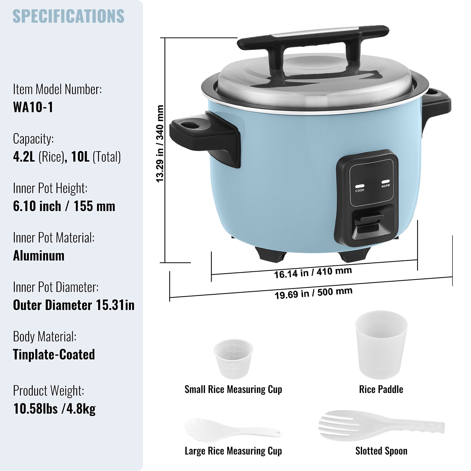 KFFKFF Large Capacity Rice Cooker, 60-Cup, 13.74 Qt / 13 Liter, Includes Nonstick Inner Pot, Quick Cooking & 24-Hr Warmth Retention, Comes with Rice Cup & Paddle, Ideal for Restaurants