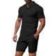thumbnail image 1 of Mangas de Mano para Hombres Casual Sólido de Manga Corta Cuello Redondo Blusa Y Pantalones Cortos Conjunto, Traje de Dos Piezas de Poliéster de Moda para el Uso Diario de Primavera Verano, 1 of 6