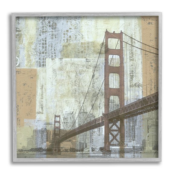 Stupell Industries Tall Water Bridge Abstract Blocked Metropolis City, 24 x 24, Design by Katrina Craven
