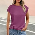 thumbnail image 2 of Annhoo Womens Summer Tops Crew Neck Cap Sleeve Tunics Trendy Casual Solid Color Going out Basic Blouses, 2 of 5