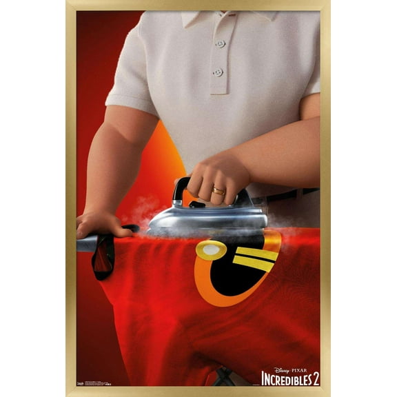 Disney Pixar The Incredibles 2 - Ironing Wall Poster, 14.725" x 22.375", Framed