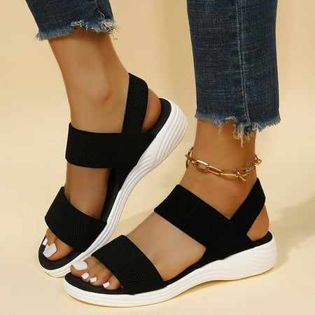 

2024 Summer Washable Slingback Orthopedic Slide Sport Sandals Comfy Knit Thick Bottom Fish Mouth Casual Sandals Mesh Soft Sole Casual Women s Shoes