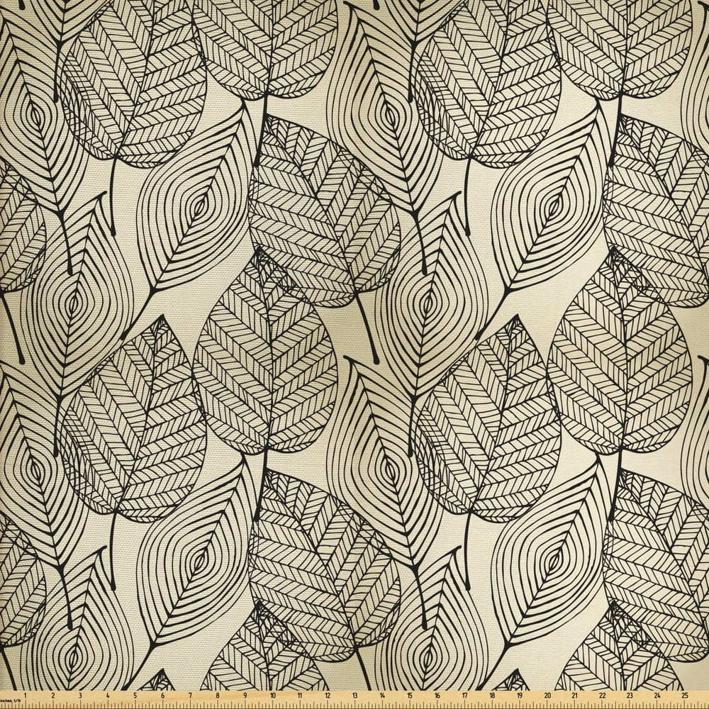 Beige Fabric by The Yard, Autumn Geometric Leaf Pattern Ornamental ...