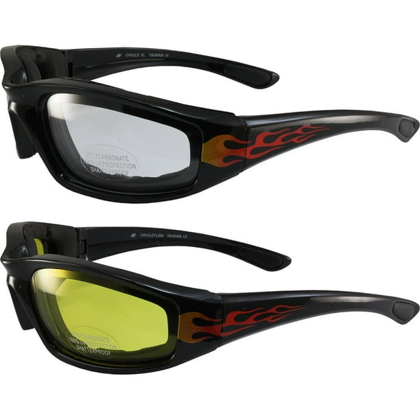 2 Pairs Birdz Eyewear Oriole Padded Motorcycle Riding Sunglasses Flame