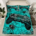 thumbnail image 2 of jejeloiu Blue Gamepad Twin Sheet Sets,Modern Video Game Twin Fitted Sheet,Halloween Spider Webs Flat Sheet For Girl Kids,Super Cozy Bedroom Decor,3pcs, 2 of 7