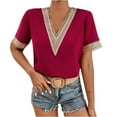thumbnail image 1 of Tops de Mujer Elegantes Blusas Casuales Camisas de Encaje de Manga Corta Con Cuello en V Sólido Suelto Odeerbi  ODB165140, 1 of 6