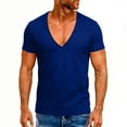 thumbnail image 3 of cocolona Mens Deep V Neck T-shirts Summer Casual Short Sleeve Tops Fashion Solid Color Loose Blouses, 3 of 5