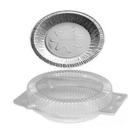 8" Aluminum Foil Pie Pan Plate Tin w/Clear Ops Plastic Clamshell (pack of 25)