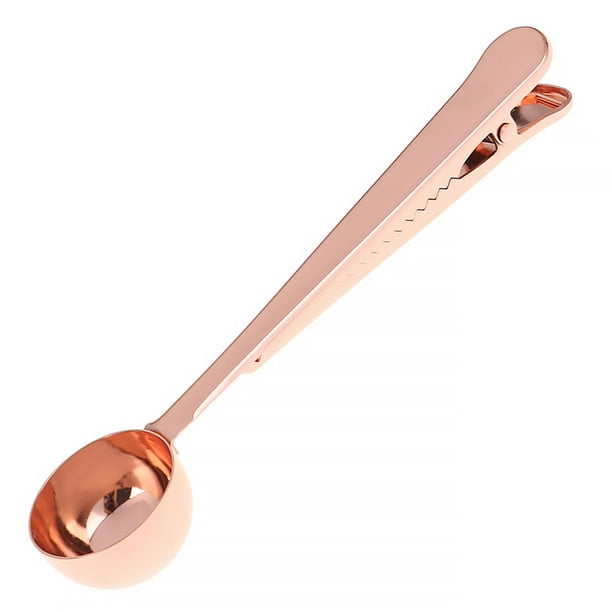 Toystoory Cuchara de café de acero inoxidable 2 en 1, bolsa de sellado, Clip de cocina, cuchara de café dorada, cuchara medidora de tierra con rosa dorado