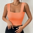 thumbnail image 2 of Htigea Women's Square Neck Wide Strap Crop Tank Tops Slim Fit Sleeveless Going Out Top Cami Tops under 10 Orange,2XL, 2 of 5