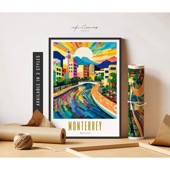 Monterrey Mexico Art Poster Mexican Home Decor Monterrey Wall Art Mexico Poster Retro Destination Posters Poster Travel Art Home Decor, 8x12 UNFRAMED