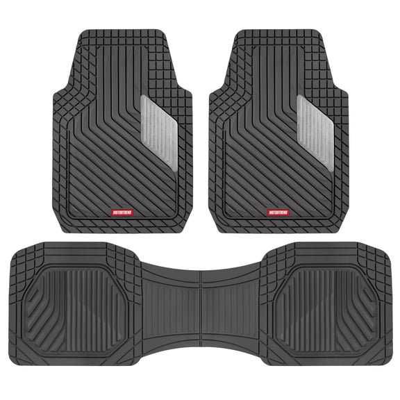 Motor Trend MetallicGuard Car Floor Mats Full Set - Durable Rubber Floor Mats with Silver Metallic Heel Pad, All-Weather Interior Protection for Front and Rear with Non-Slip Backing