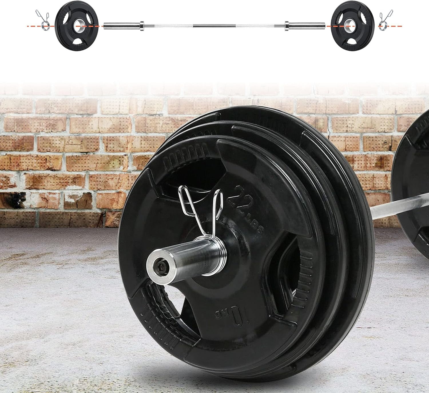 Kendal Olympic Barbell Bar Weight Bar with Two Spring Collars, Solid Iron Workout Barbell Weight Straight Weightlifting Bar for Home Fitness Exercise Equipment (5 FEET)