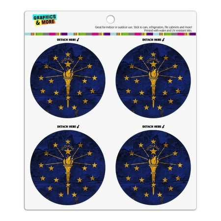 

Rustic Indiana State Flag Distressed USA Refrigerator Fridge Locker Vinyl Circle Magnet Set