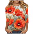 thumbnail image 1 of Wanfds Hauts Rouges à Manches 3/4 pour Femmes Automne Décontracté Col Rond Manches Trois-Quarts L, 1 of 5