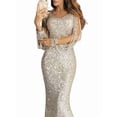 thumbnail image 2 of Women Sequin Formal Evening Party Dress Sweatheart Bodycon Long Sleeve Maxi Gown Silver S, 2 of 5