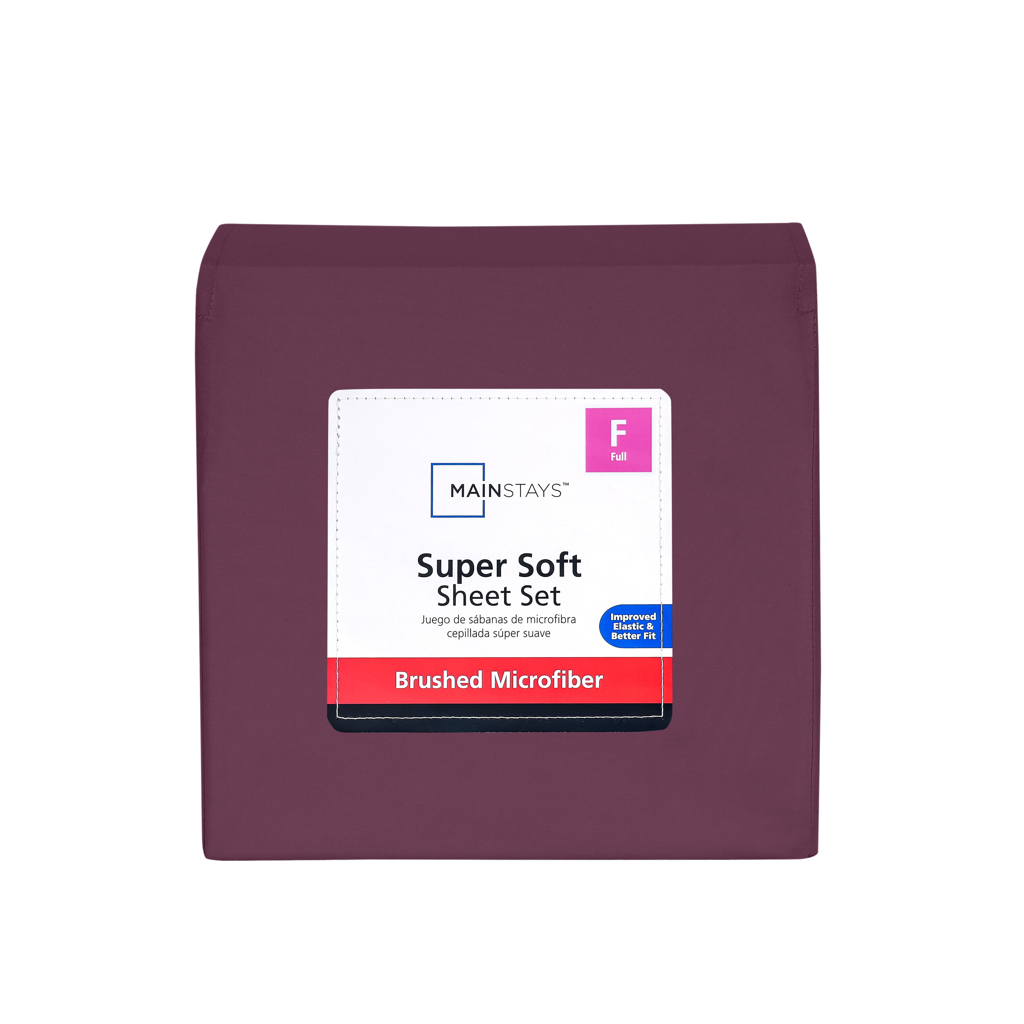 Mainstays Super Soft Brushed Microfiber Bed Sheet Set, Purple Eggplant, Full, 4 Piece