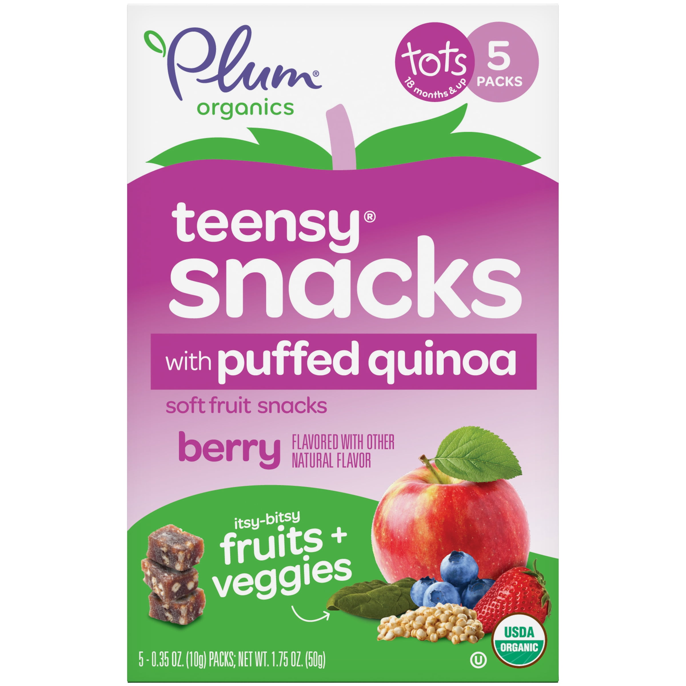 Plum Organics Teensy Snacks Soft Fruit Snacks for Toddlers: Berry with Puffed Quinoa - 5 Ct, Baby Food