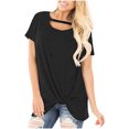 thumbnail image 1 of Pompotops T-Shirt Décontracté Col Rond pour Femmes Pull Slim Uni Manches Courtes T-Shirt Tops, 1 of 5