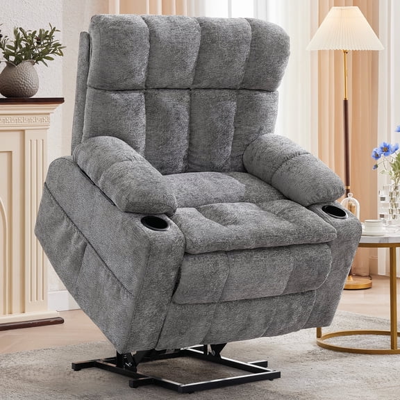 Korser Oversized Dual Motor Power Lift Recliner for Elderly with Adjustable Headrest,Massage Recliner Chair with USB Ports & Type C Electric Lift Chair with Storebox Cupholder for Living Room,Grey