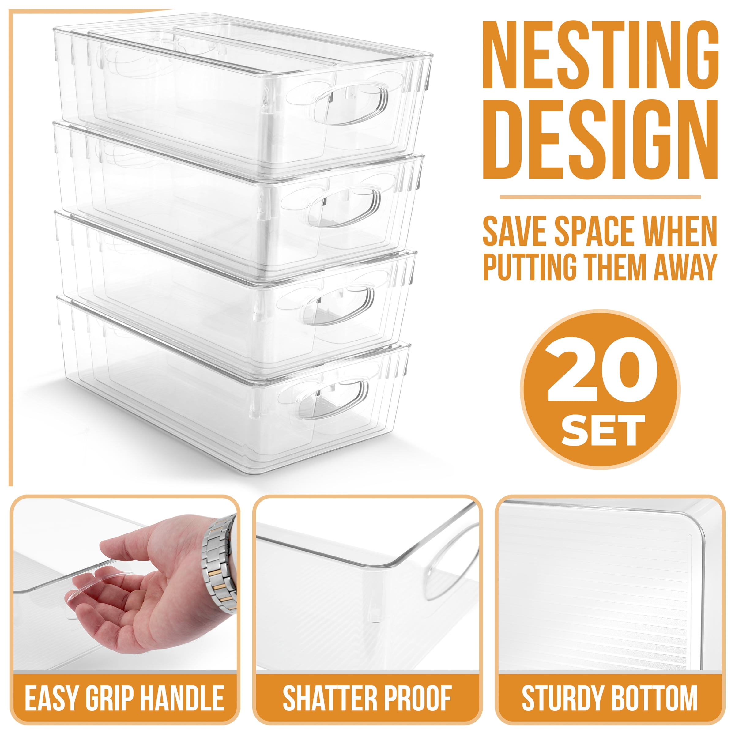 Sorbus 20 Pack Clear Plastic Storage Bins, Clear Organizer Bins with Handle for Kitchen, Pantry, Cabinet, Refrigerator, Craft, Toys, Clothes, Closet, Under Sink, Bathroom Organizers and Storage