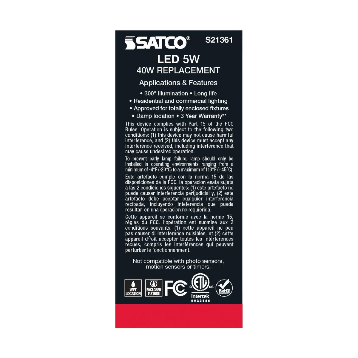 Satco S21361 ST19  LED Light Bulbs 5W 120V 3000K E26 Medium Base Dimmable (6 Pack)