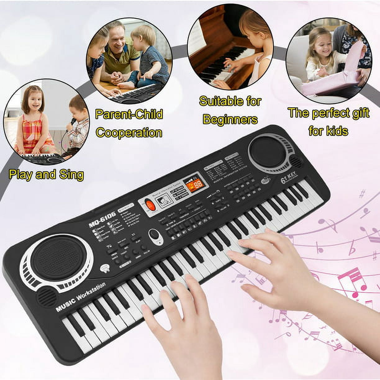 Electronic Piano Keyboard for Kids, 61 Keys Beginner Electric Piano with Microphone, Digital Music Piano, Portable Electronic Keyboard Piano, Musical Instrument Piano Toys for Girls Boys Gift