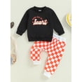 thumbnail image 2 of FEORJGP Little Boy 2 Piece Casual Outfits 6M 12M 18M 2T 3T 4T Toddler Baby Long Sleeve Sweatshirts Letter Print Pullovers Crew Neck Tops Checkerboard hion Comfy Daily Clothes for Spring Fall, 2 of 8