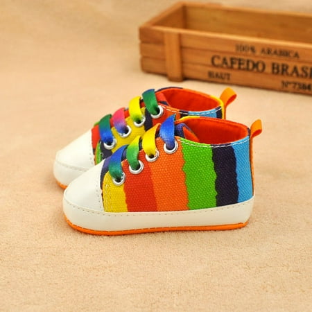 

Newborn Infant Baby Boys Girls Solid Canvas Anti-slip Soft Shoes Sneaker Rainbow L
