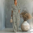 thumbnail image 2 of Women's One Piece Jumpsuits Casual V-Neck Short Sleeve Wide Leg Rompers Summer High Waist Beach Vacation Outfits with Pockets, 2 of 7
