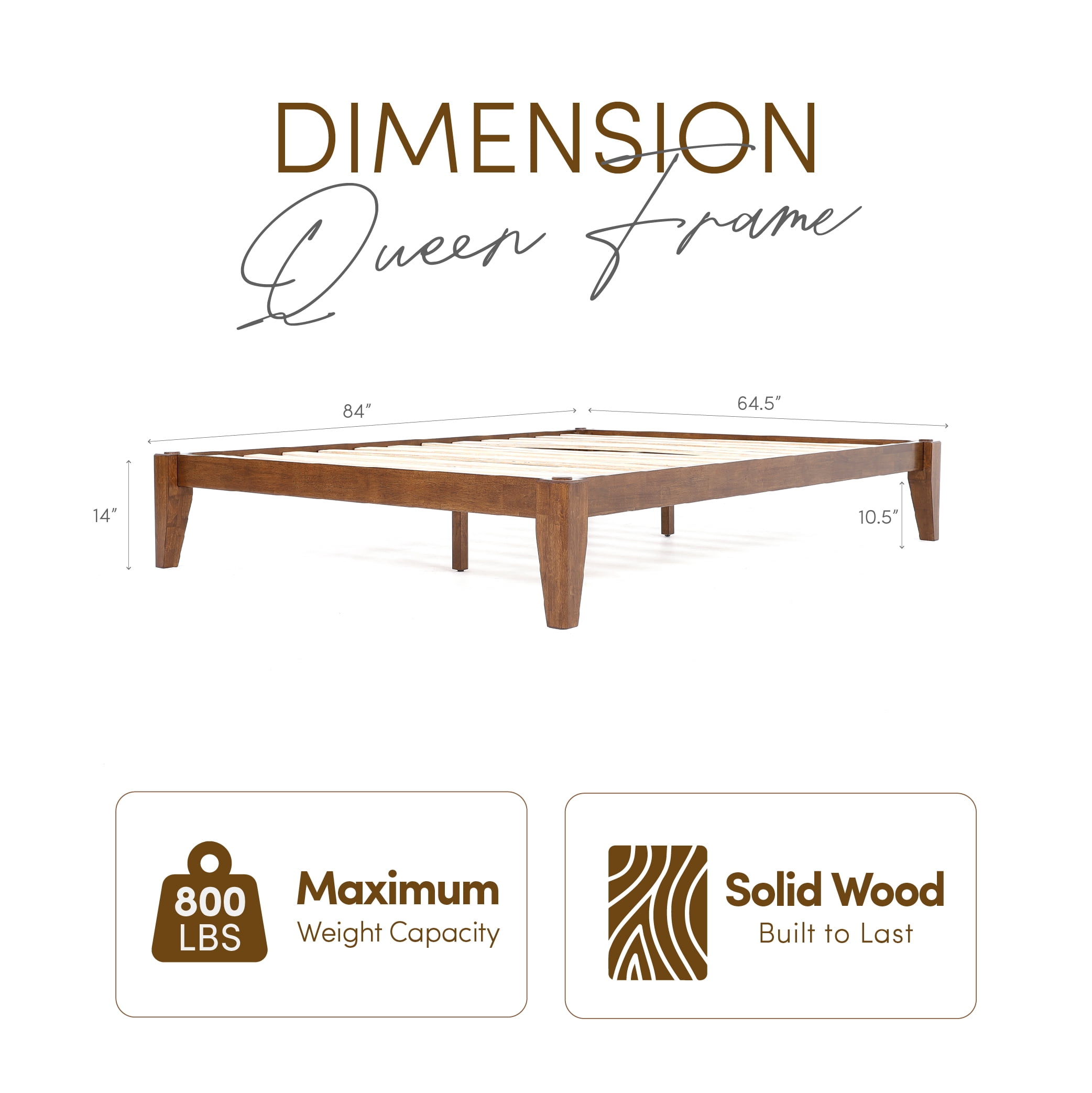 allforwood Thor Solid Wood Bed Frame, Queen Size, Japanese Joinery Bed Frame, Wood Slat Support, No Box Spring Needed, Easy Assembly, Minimalist & Modern Style (Walnut Finish, Queen)