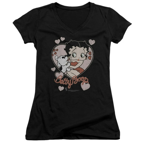 Betty Boop Classic Kiss Junior Women's T-Shirt V-Neck Black