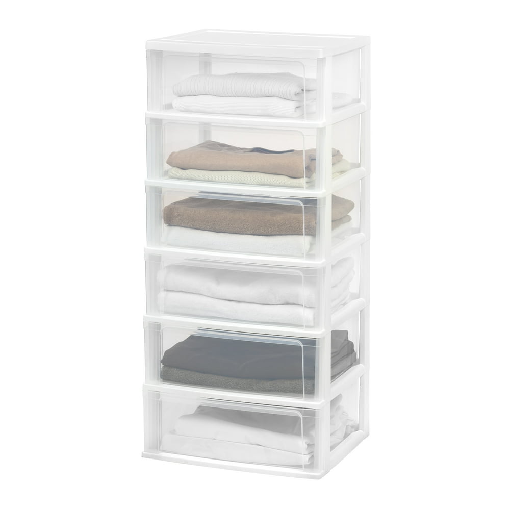 IRIS USA 6 Drawer Wide Storage Tower, White