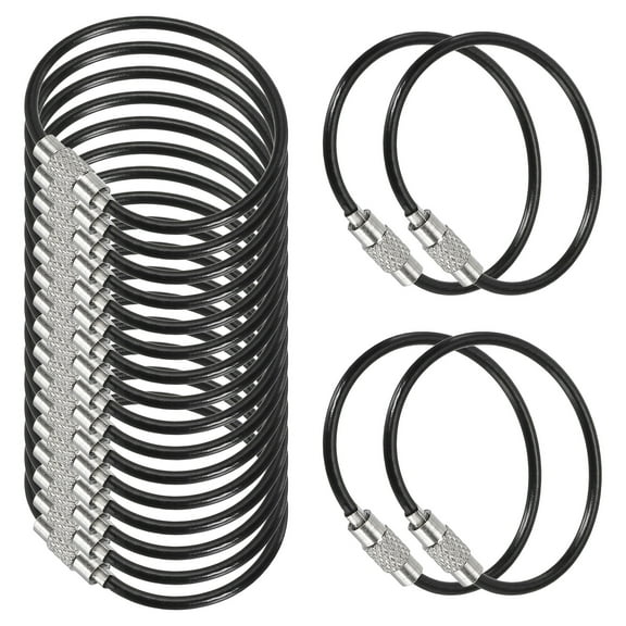 3.9 Inch Stainless Steel Wire Keychain Cable Key Ring Loop, Black, 20 Pack