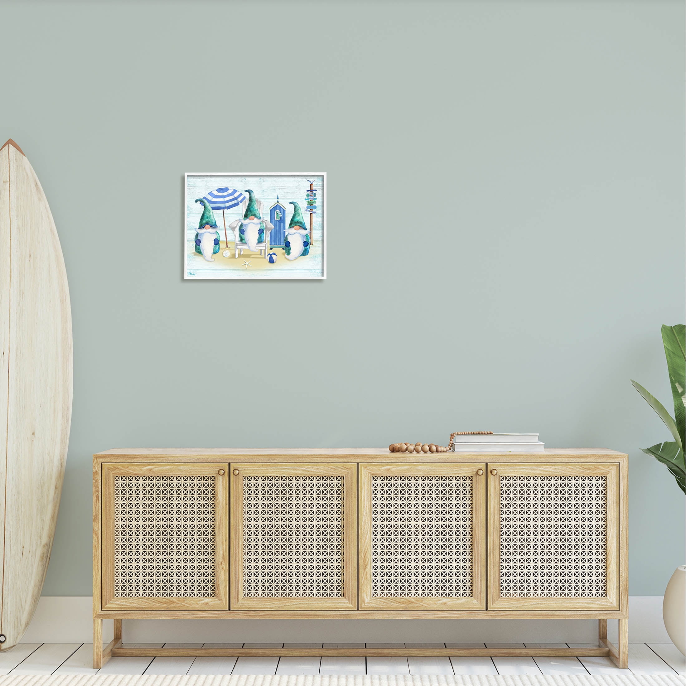 Nautical Beach Gnome Trio Fairy Tales & Fantasy Graphic Art White Framed Art Print Wall Art